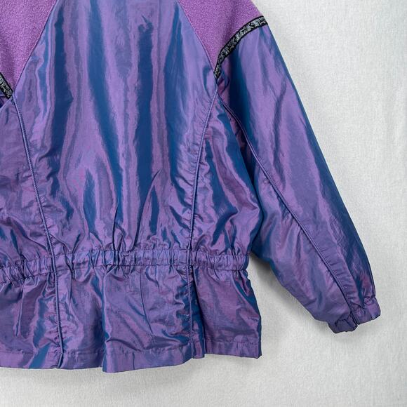 VINTAGE OUTBROOK 80s Windbreaker Jacket Women M Metallic Purple Blue Cinch Waist - Picture 7 of 16